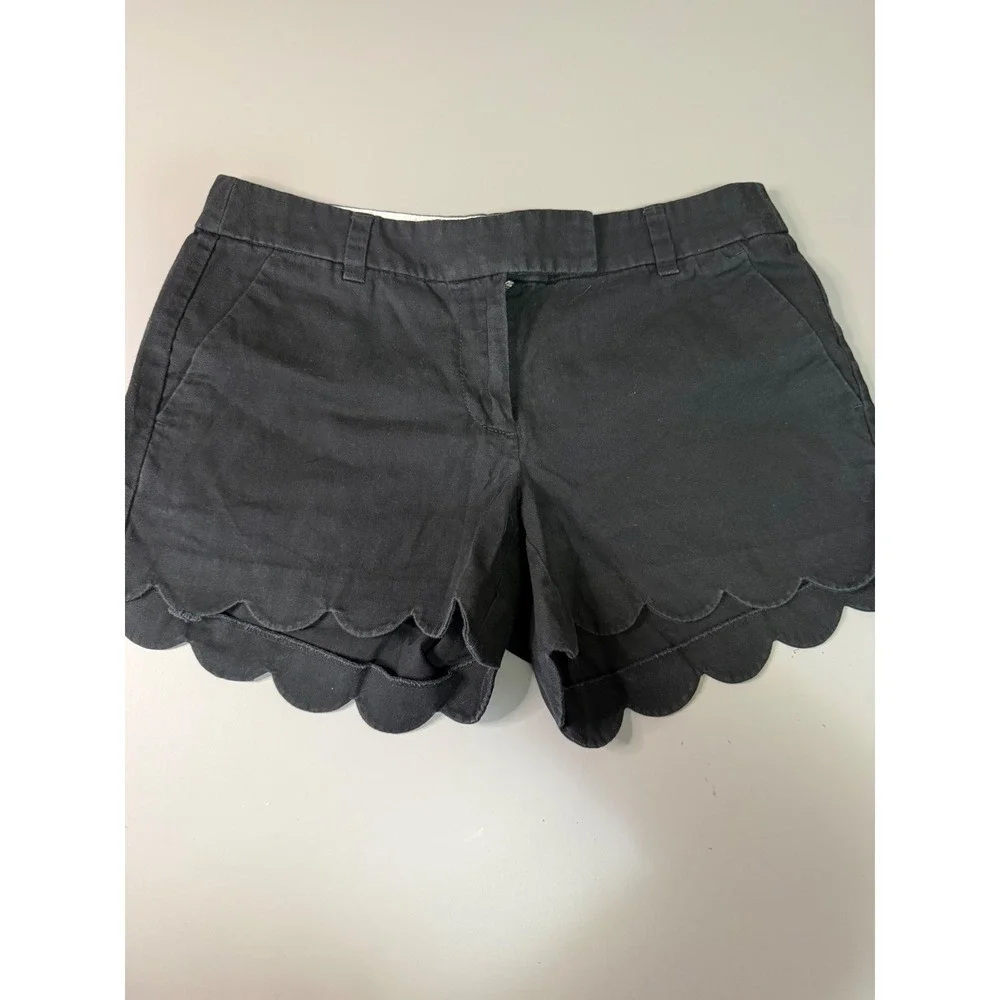 J.Crew Womens Scalloped Hem Chino Shorts Black Cotton Size 6
